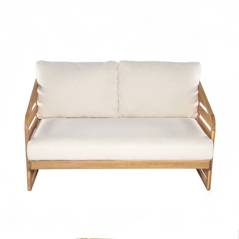 Christopher Knight Home - Royal Acacia Wood Outdoor Chat Set with Water-Repellent Cushions and Slatted Coffee Table