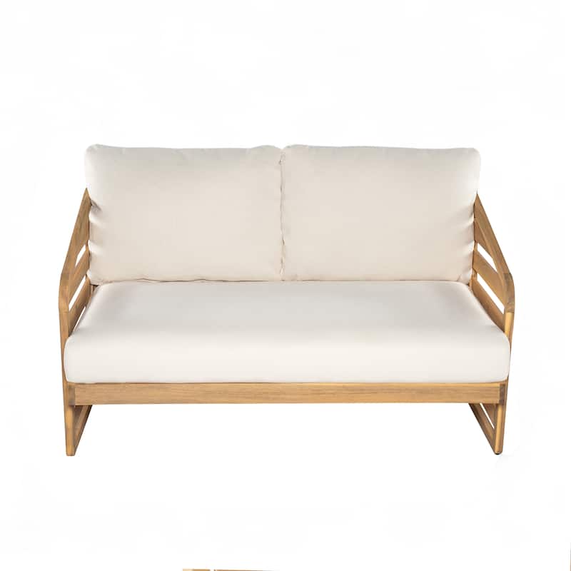 Roomfitters Outdoor Acacia Wood 4-Piece Patio Chat Set with Cushions, Beige