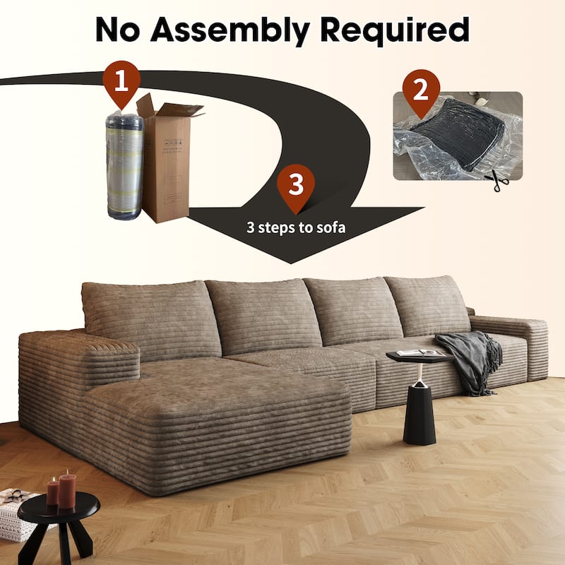 Large Sleeper Sectional Couch L-Shape Floor Modular Recliner Sofa Corduroy Upholstered Chaise Lounge with Ottoman for Livingroom