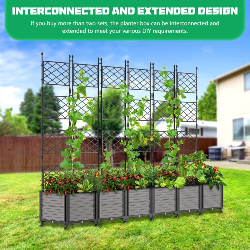 63"H Planter Box Raised Garden Bed With Trellis & Wheels, Vertical
