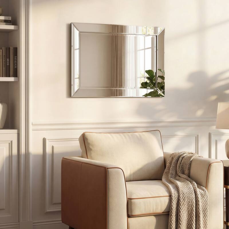 Beveled Rectangular Clear HD Wall Mounted Mirror for Bathroom, Vanity, Bedroom Mirrors, 3 sizes