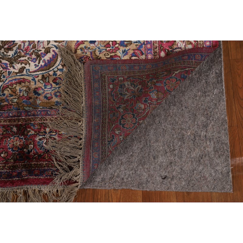 Hand Knotted Oriental Silk Carpet Traditional Floral Beige & Ivories Kashan Area Rug - 6' 10'' X 4' 4''
