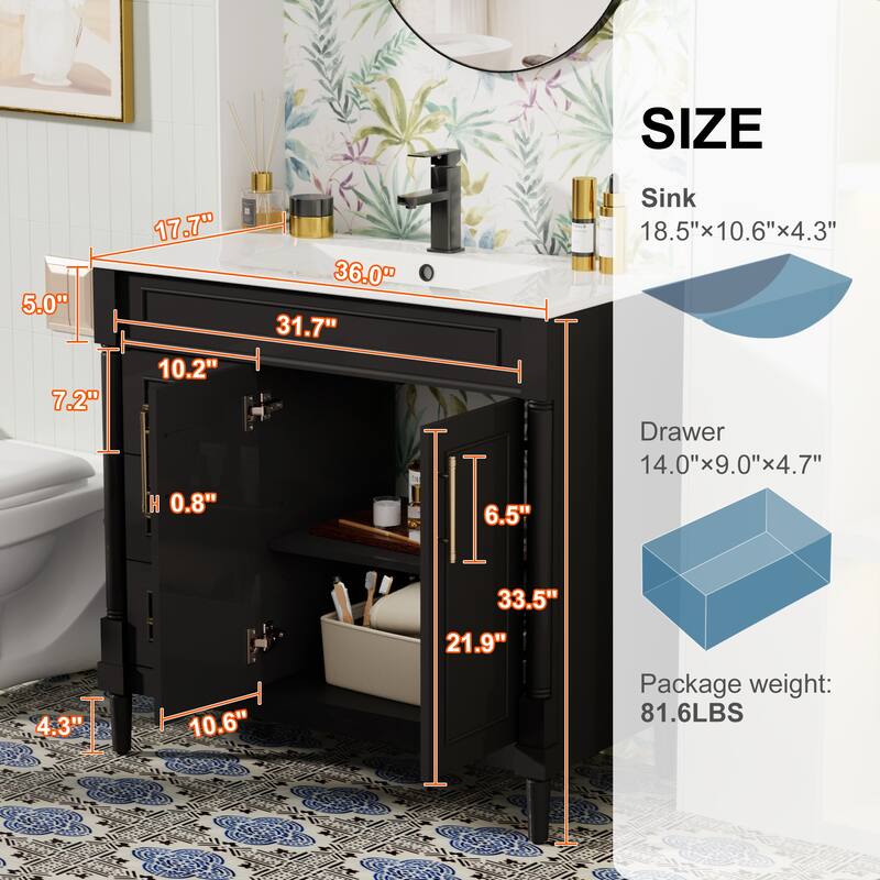 24"/30"/36" Retro Bathroom Vanity W/ Drop in Sink Combo Cabinet Set