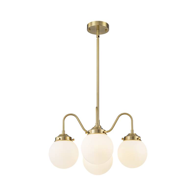 5-Light Mid-Century Modern Brass-Tone & Frosted Glass Chandelier for Living Room - 5 Light