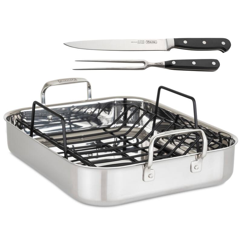 Viking 3Ply Stainless Steel Roasting Pan with Rack and Carving Set