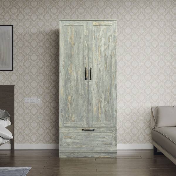 slide 2 of 17, High Family Wardrobe with 2 Doors(Natural and White without Drawers)