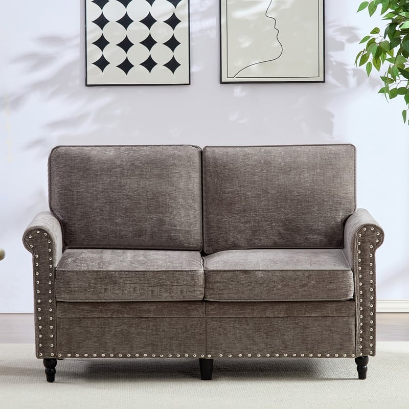 Mixoy 53.9''Chenille Living Room Sofa,Modern 2-Seater Sofa Couch,Loveseat Sofa with Unique Riveted Look