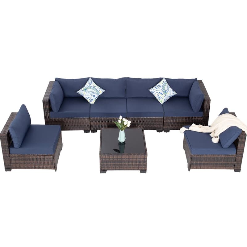 7-Piece Wicker Patio Conversation Set with Cushions,6 Sofas, 1 Table