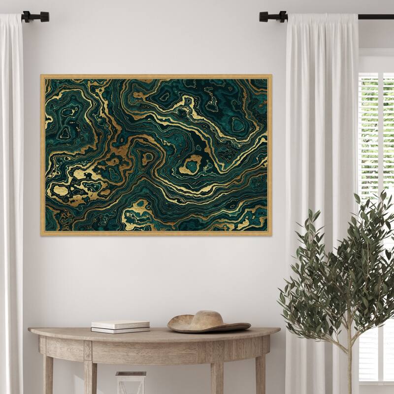 Teal and Yellow Marble Swirl II by Amini54 Framed Canvas Wall Art Print