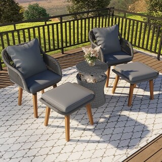 5 Pieces Patio Furniture Chair Sets, Patio Conversation Set With Wicker Cool Bar Table,Ottomans,Outdoor Furniture Bistro Sets