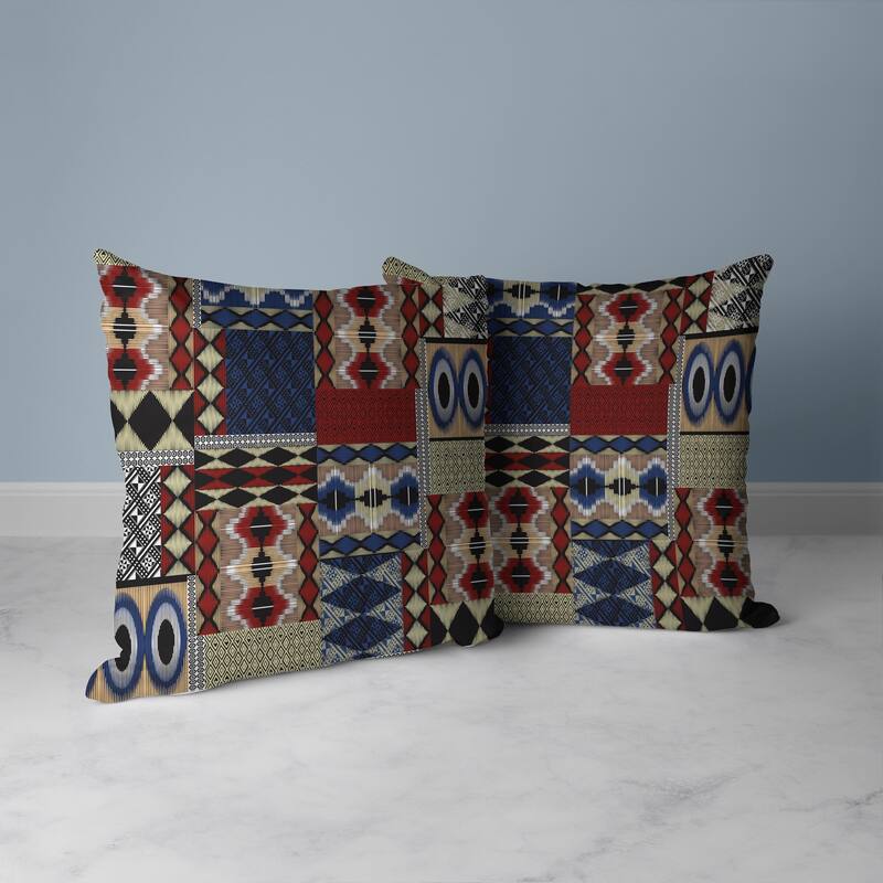 Patched Perfection Faux Suede Reversible Throw Pillow Blue and Red