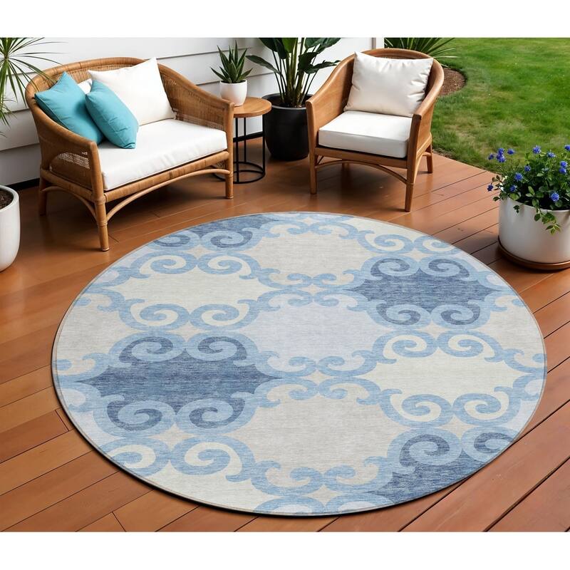 HomeRoots Trellis Transitional Rectangle Outdoor Rug - 8' Round