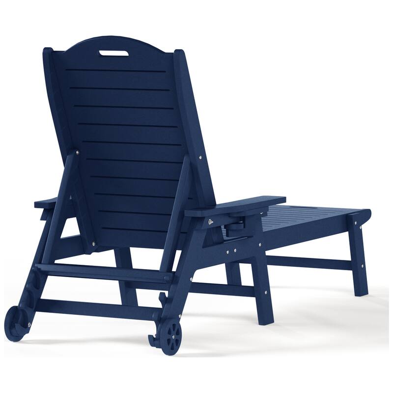 Brighton Outdoor Poly Reclining Chaise Lounge with Wheels & Cup Holder (Set of 2)