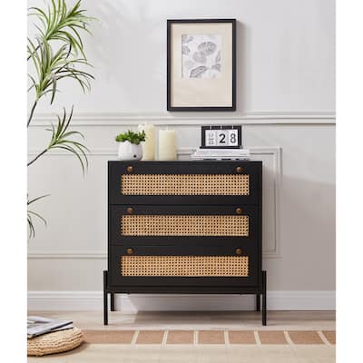 Rattan Storage Cabinet with 3 Large Drawers