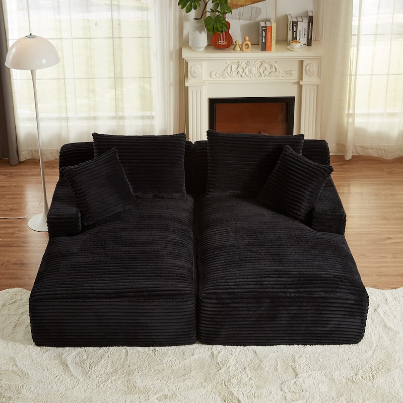 Oversized Corduroy Boneless Double Chaise Lounge, Sectional Deep Seat Cloud Couch, Full-Compressed Loveseat Sleeper Sofa