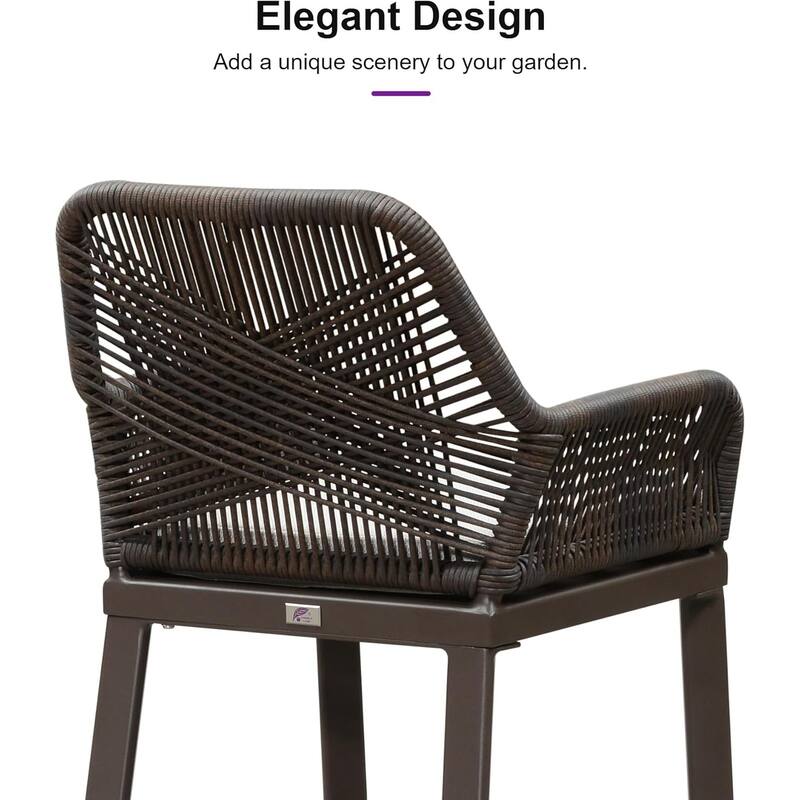 PURPLE LEAF Outdoor Bar Stools Chair Set of 2, All Weather Rattan and Aluminum Patio Bar Stool with Cushion