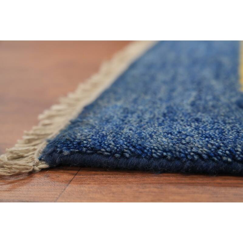 Hand Knotted Oriental 100% Wool Carpet Modern Geometric Navy Blue & Blues Gabbeh Area Rug - 6' 5'' X 4' 5''
