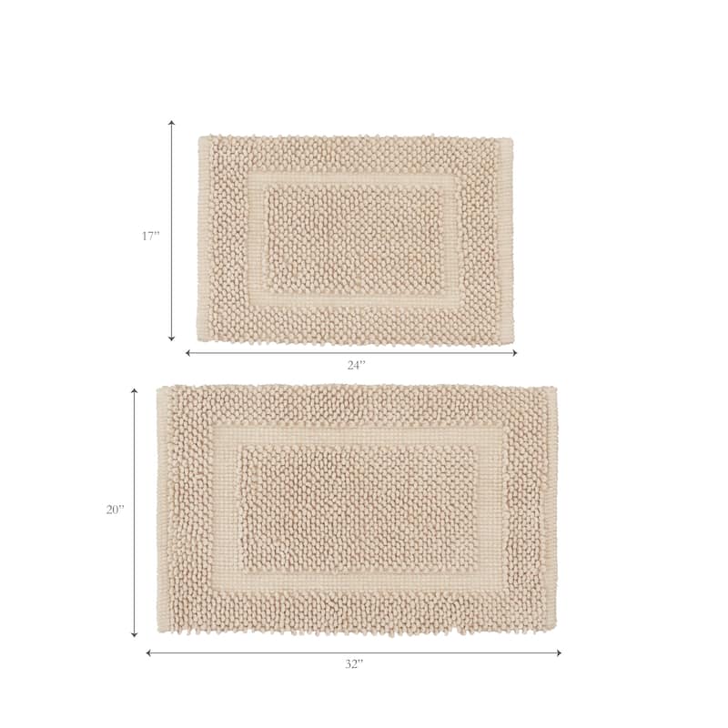 Sophie Border Ultra-plush Chenille Non-Slip Cotton Bath Mat (Set of 2)