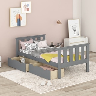 Twin Size Solid Wood Platform Bed Frame with Storage Drawers With Storage Drawers,Footboard and Headboard