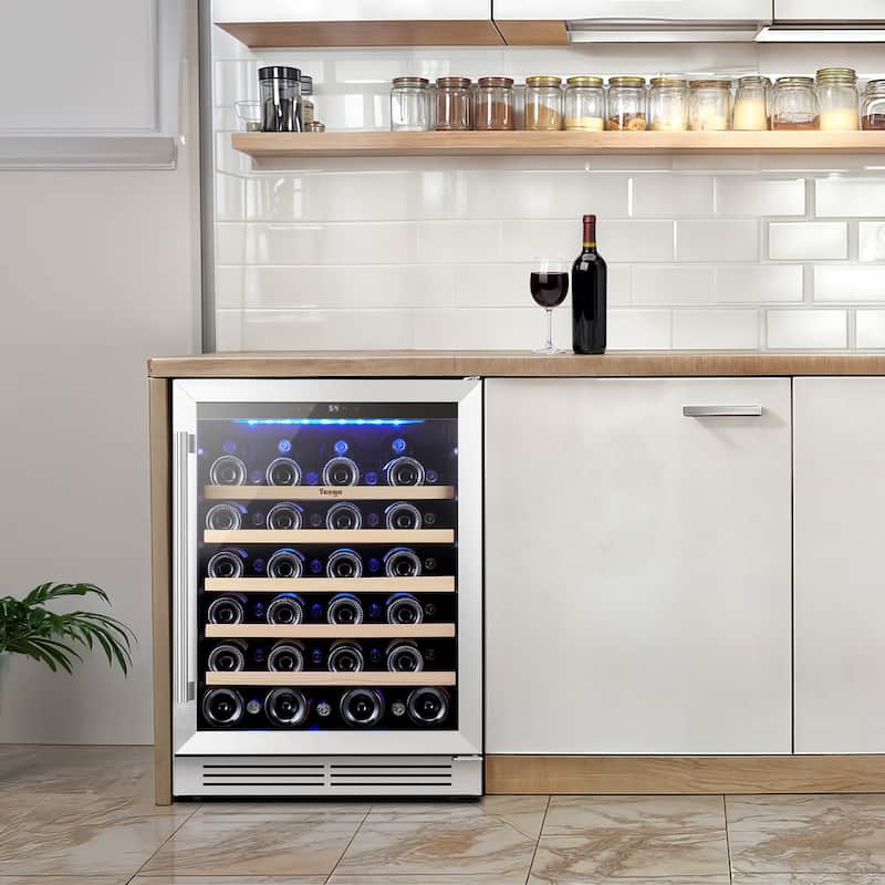 24 Inch Wine/Beverage Refrigerator Cooler 47 Bottle Built-in/Freestanding Wine Rack - Silver