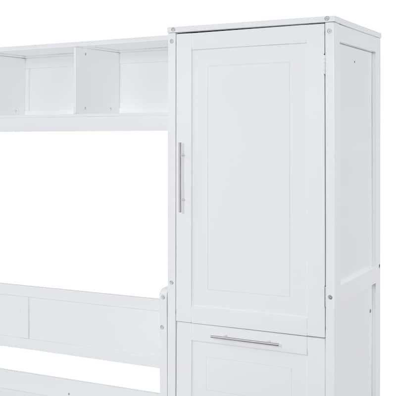 Full Size Murphy Wall Bed with Integrated Closet, Drawers, and Under-Bed Storage Shelf, Space-Saving