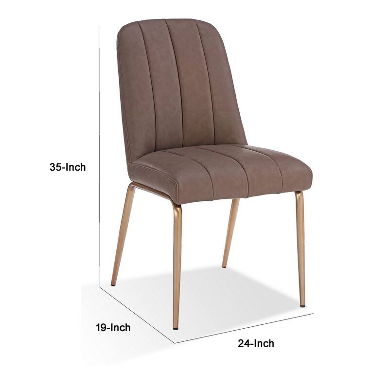 Rise 19 Inch Dining Chair, Soft Faux Leather Seat, Metal Legs, Brown