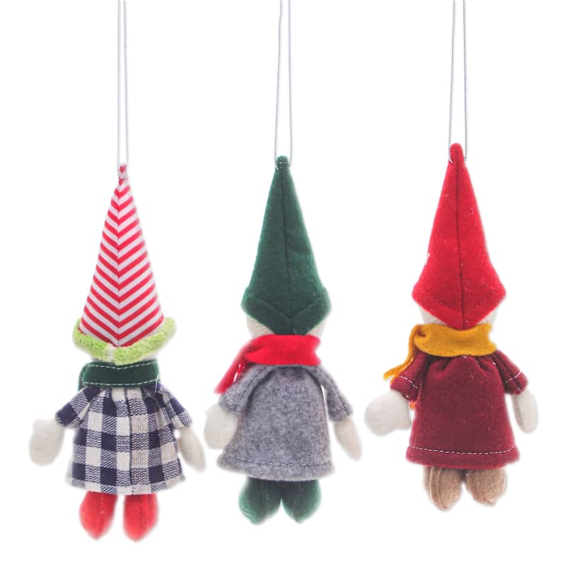 Novica Handmade Festive Gnomes Felt Ornaments (Set Of 3)