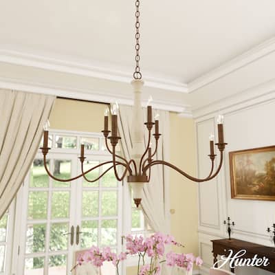 Hunter Teren 9-Light 2-Tier Chandelier - Dining Room, Living Room - Candle, Farmhouse, Vintage, French Country