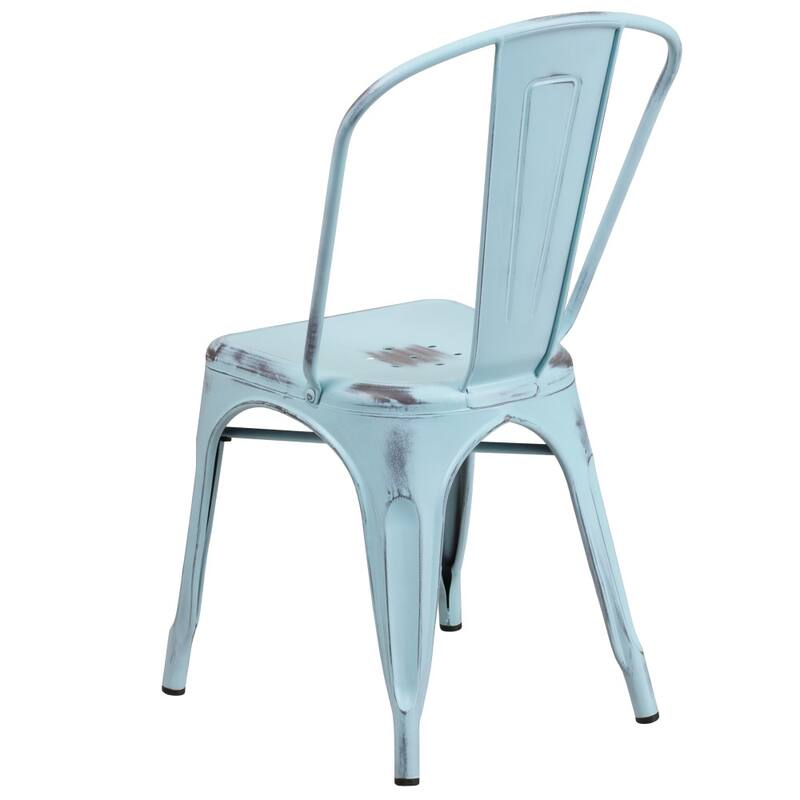 Distressed Metal Indoor-Outdoor Stackable Chair - Kitchen Furniture