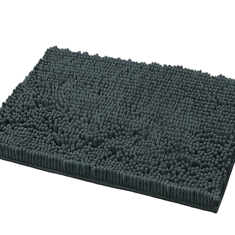 Large 2 Piece Set Charcoal Grey Soft Cozy Plush Chenille Bath Mat Bathroom Rug
