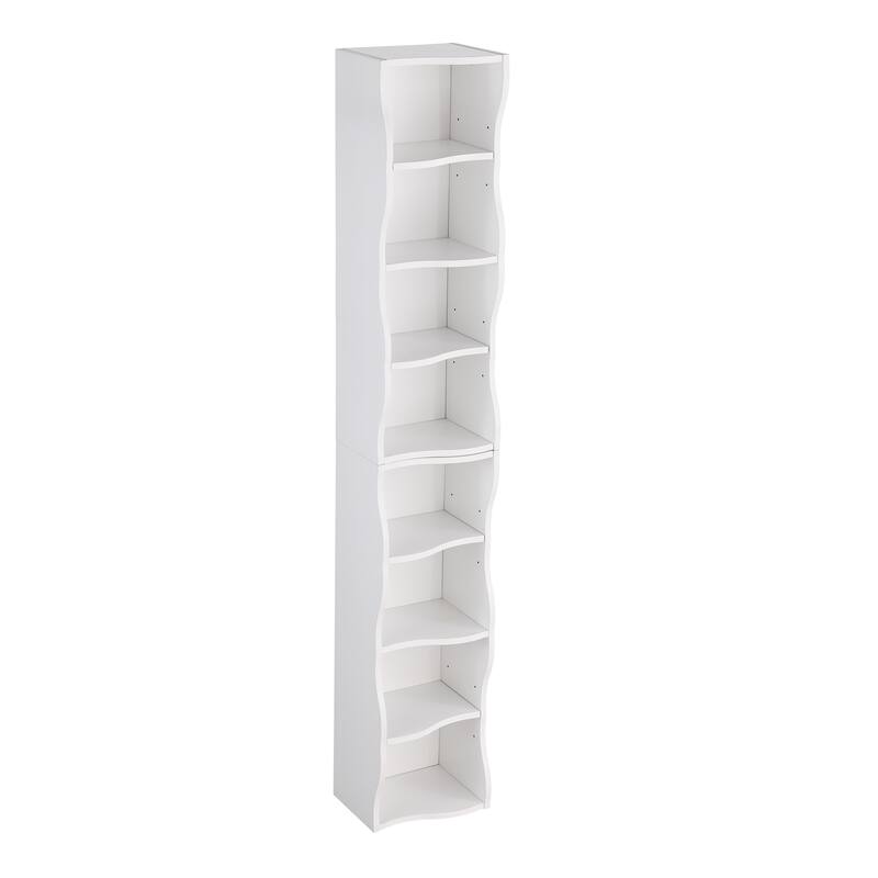Roomfitters 8-Tier Tall Narrow Bookcase with Wavy Edge Design, Adjustable Shelves Slim Bookshelf for Living Room or Office