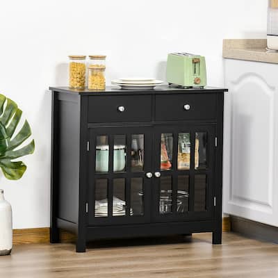 Glass Doors Sideboard Buffet with Adjustable Shelf and 2 Drawers