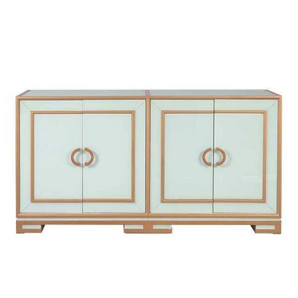 Delacora Hm D303 100 Hilda Reverse Painted 64 Wide Glass And Wood Sideboard Buffet Light Blue Brushed Gold Overstock 29873886