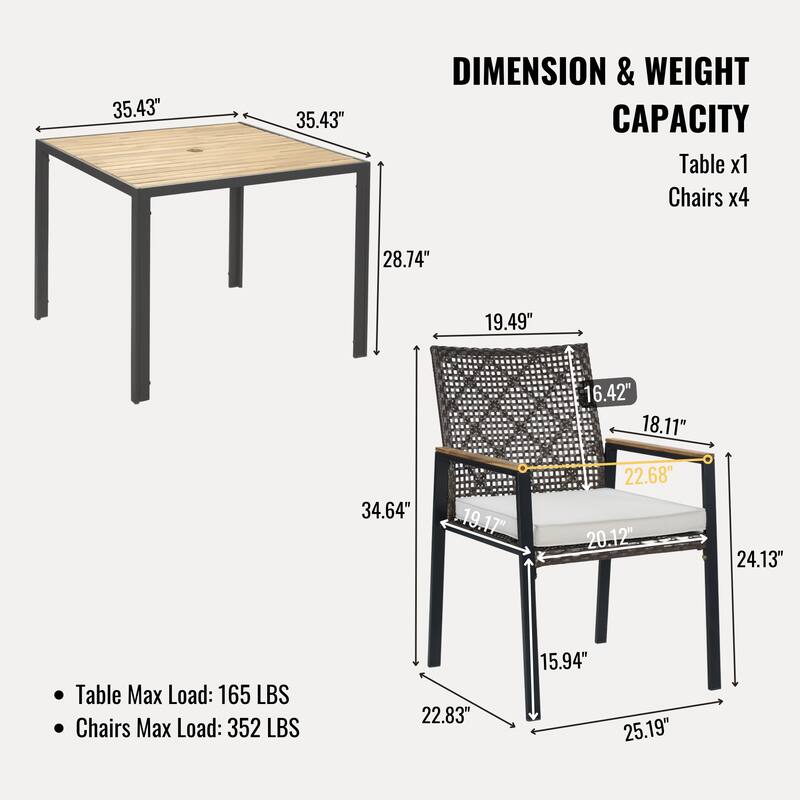 5-Piece All-Weather Patio Dining Set with Umbrella Hole