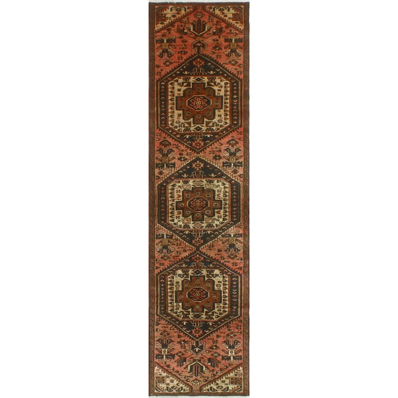 Fine Vintage Distressed Hussain Rose/Navy Runner - 2'4" x 9'7"