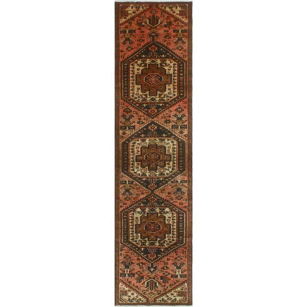 Fine Vintage Distressed Hussain Rose/Navy Runner - 2'4" x 9'7"