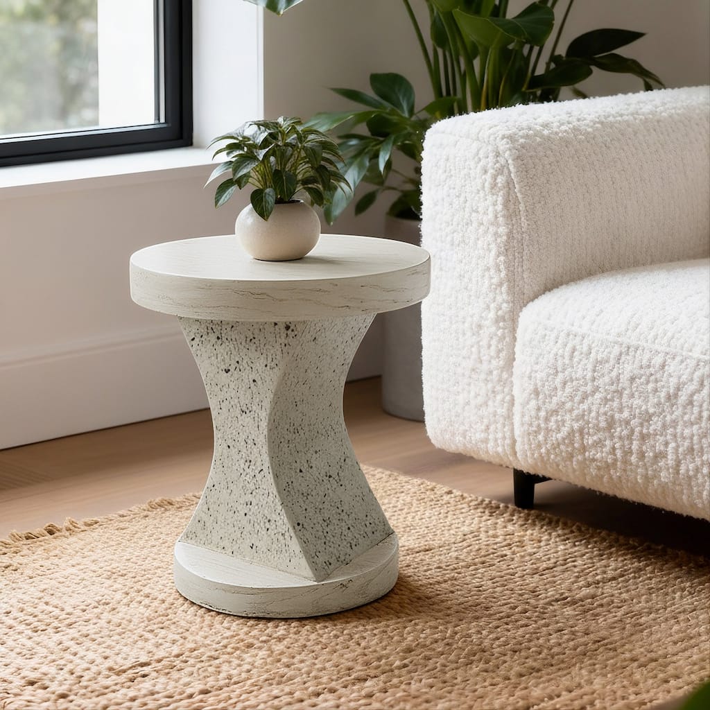 17.91" Round MGO Side/End Table with a Natural Stone & Wood-Look Finish