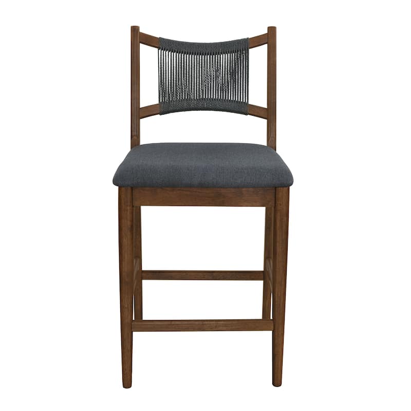 Christopher Knight Home - Arno Mid-Century Modern Upholstered Counter Stool with Rope Back and Solid Wood Frame Set - 21"W