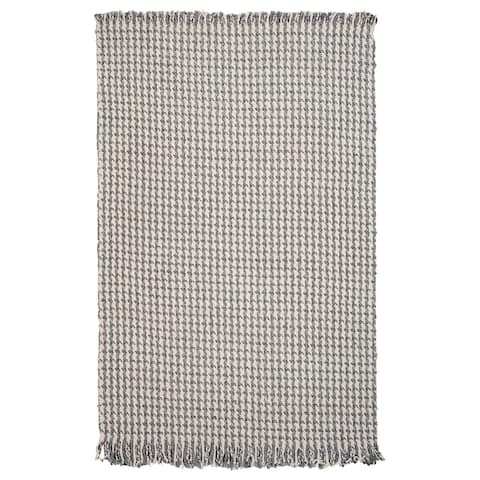Domani Oahu Casual Houndstooth Handwoven Wool Area Rug with Fringe
