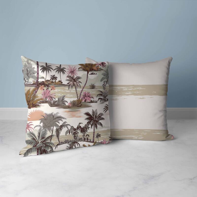 Tropical Beach Faux Suede Reversible Throw Pillow Beige and Brown
