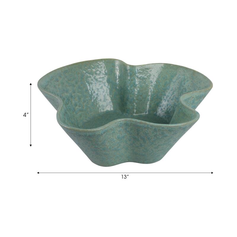 Ceramic Decorative Bowl with Wavy Edge and Textured Design - 13" Green - 13" x 13" x 4"