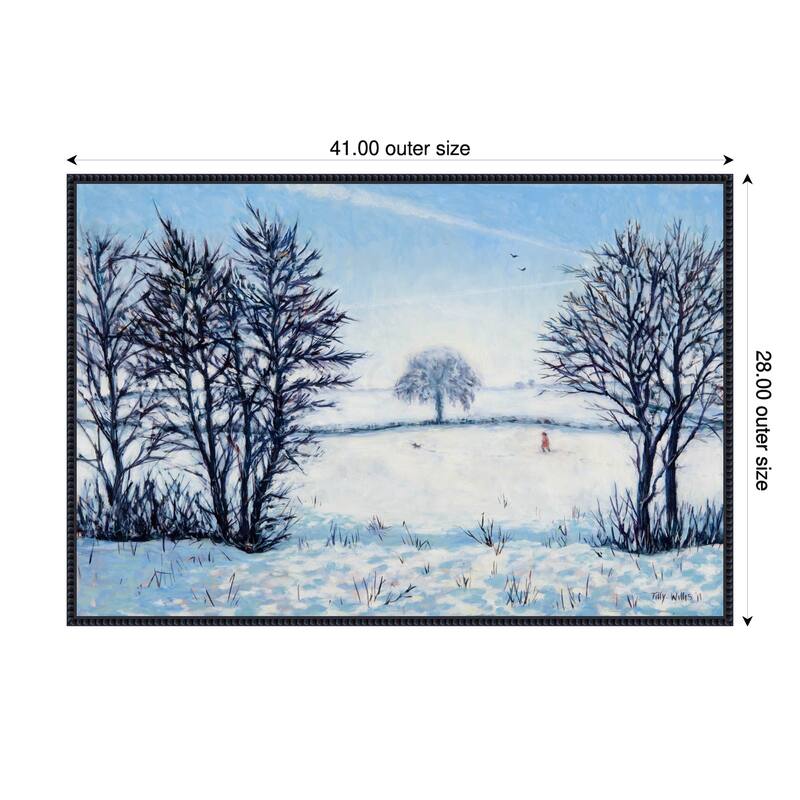 A Snowy Winters Walk by Tilly Willis Framed Canvas Wall Art Print - Sylvie Beaded Black - 41 x 28 in