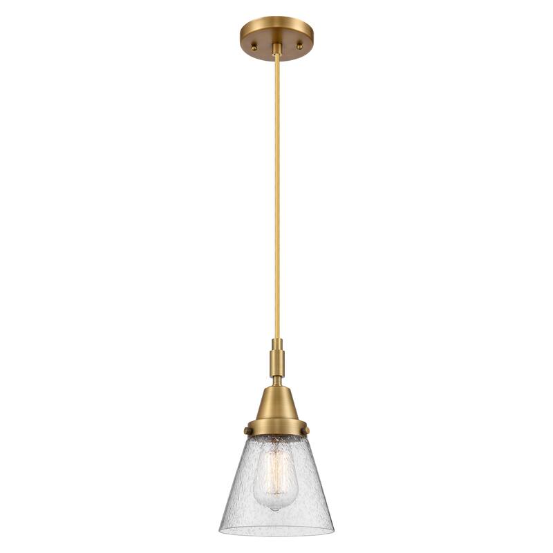Innovations Lighting Downtown Urban - Caden Cone - 1 Light 6" Cord Hung Mini Pendant - Brushed Brass/Seedy Shade