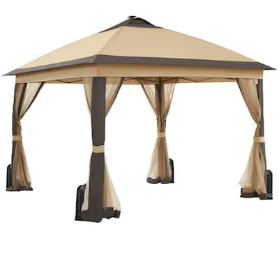 Yaheetech 11x11ft Garden Gazebo Canopy with Mesh Netting & LED Lights