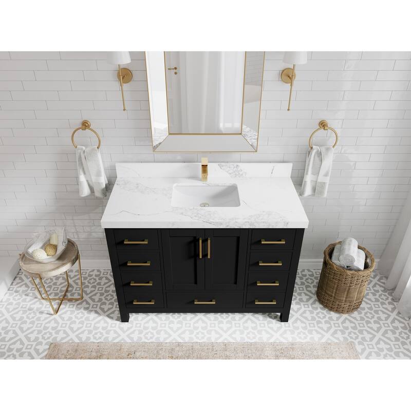 Willow Collection 48 in. W x 22 in. D Malibu Single Sink Bathroom Vanity with Countertop - 2" Calacatta Nuvo - Black