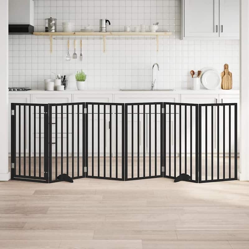 vidaXL Dog Gate Foldable Poplar Wood - Black(4)