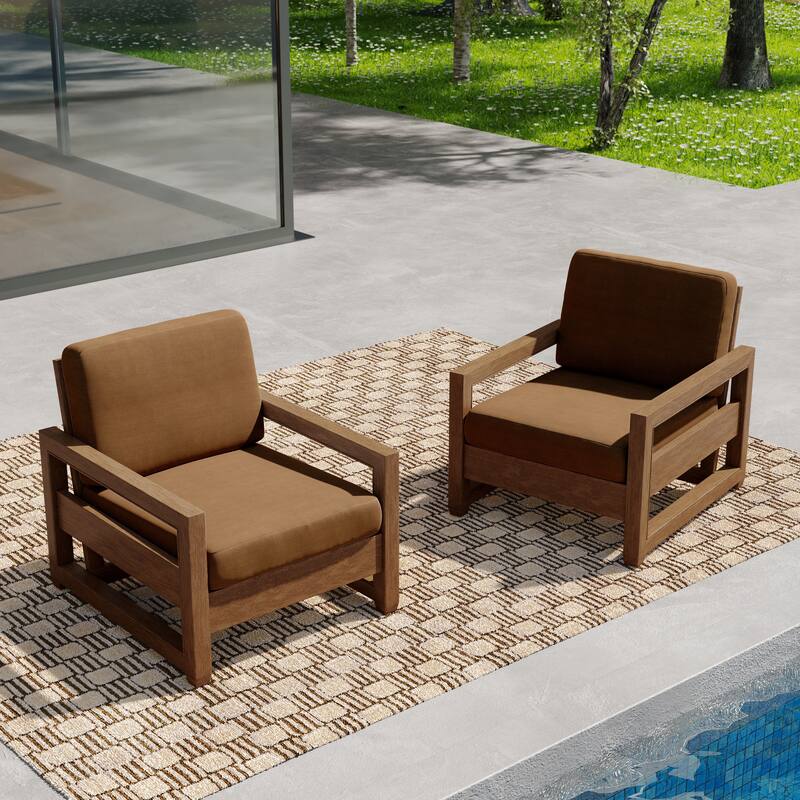 Patio Teak Wood Outdoor Arm Chair with Cushion
