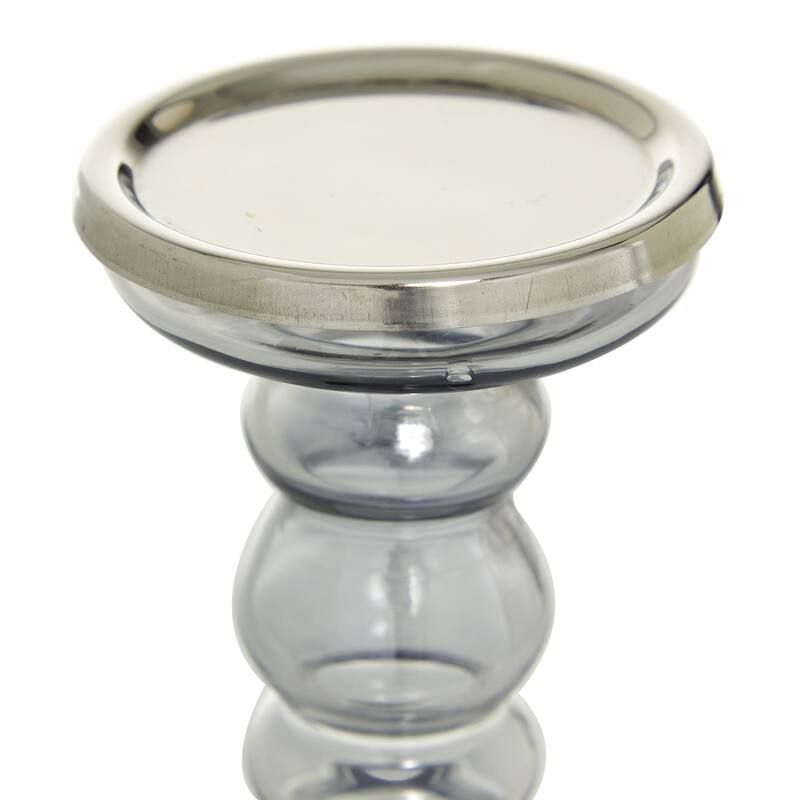 Glass Handmade Bubble Pillar Decorative Candle Holder - Set of 2 Gray - Roche River Decor