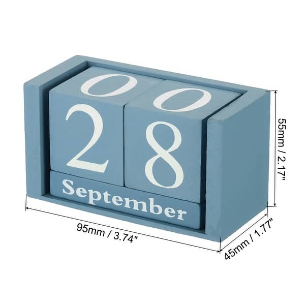 dimension image slide 4 of 5, Vintage Wood Block Perpetual Calendar, Reusable Wooden Blocks 3.7"