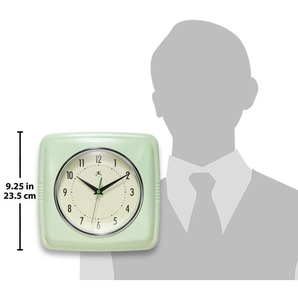 dimension image slide 6 of 10, Infinity Instruments Retro 9.25-inch Square Wall Clock - 9.25 x 1.875 x 9.5